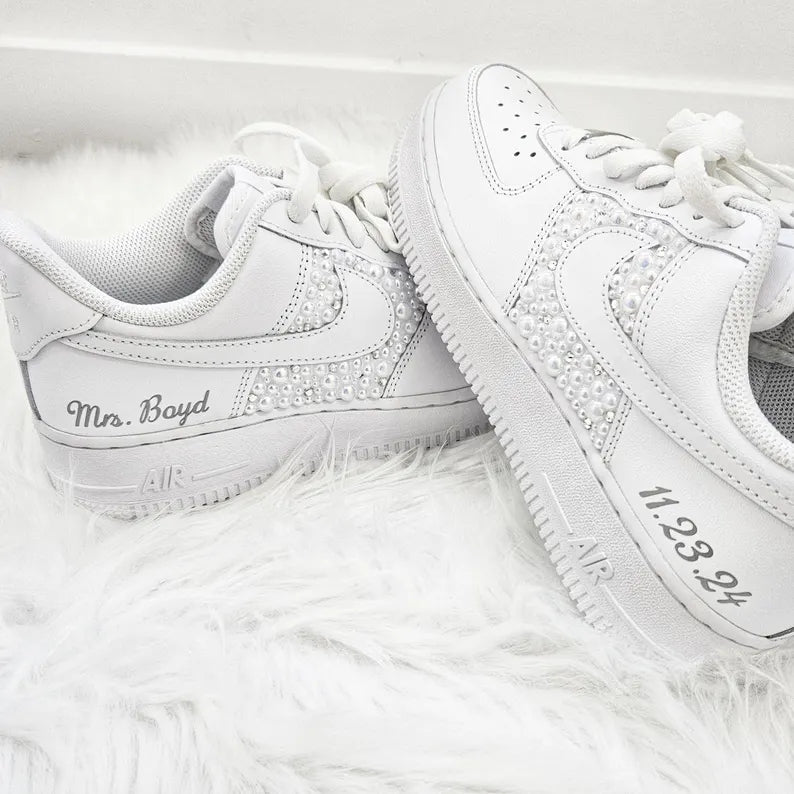 Custom Air Force 1 White With Pearl - like Decorations