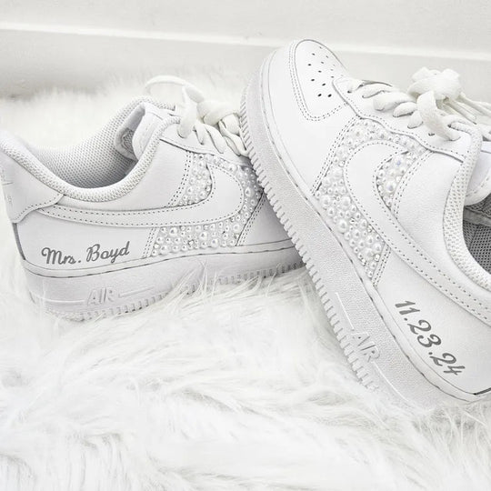 Custom Air Force 1 White With Pearl - like Decorations