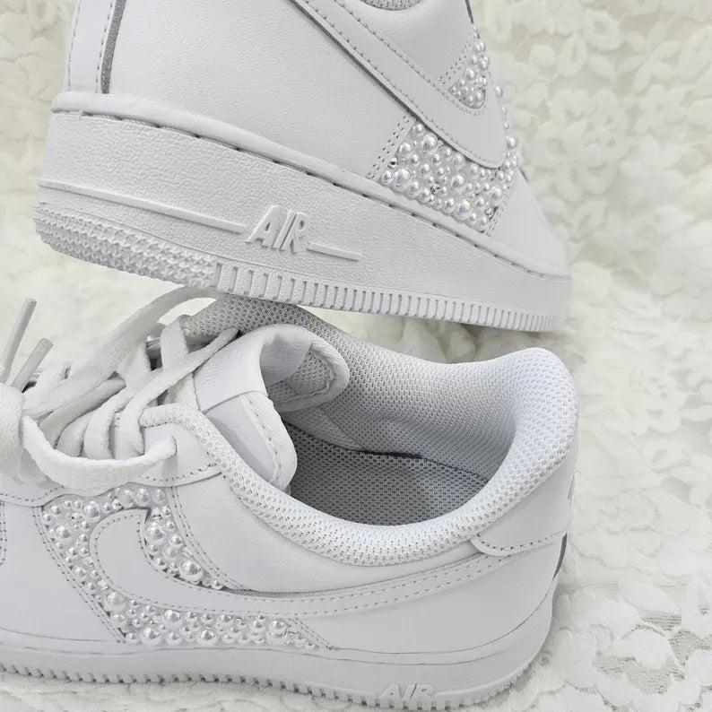 Custom Air Force 1 White With Pearl - like Decorations