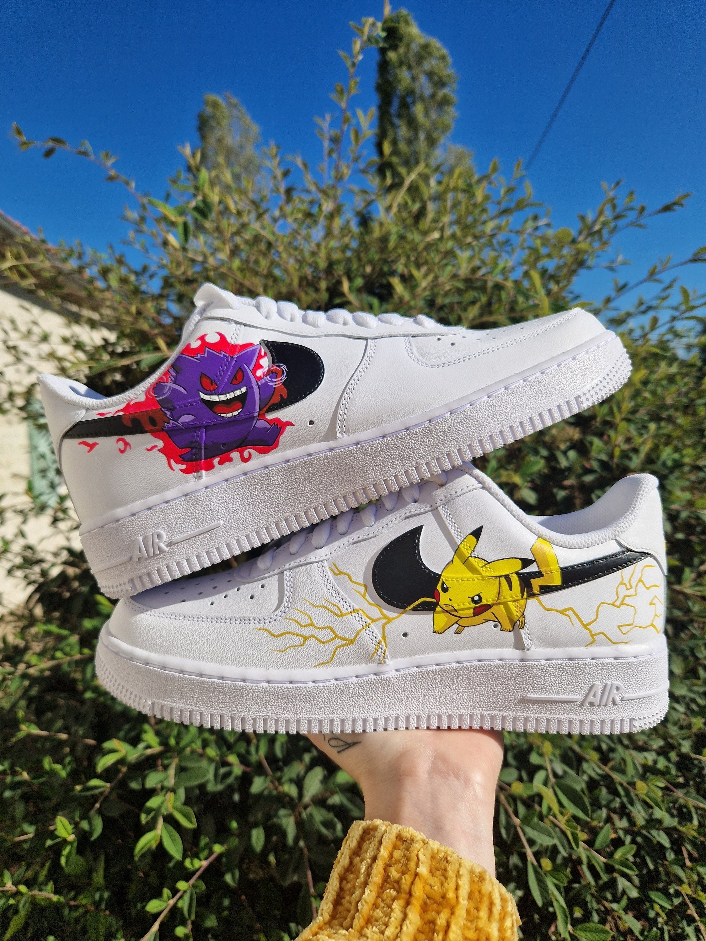 Custom Air Force 1 White With Pikachu And Gengar Graphics 