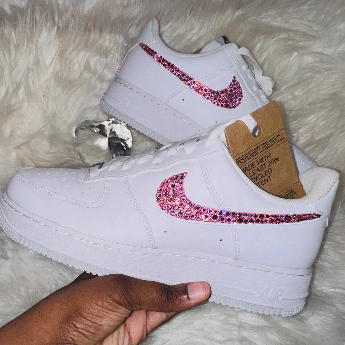 Custom Air Force 1 White With Pink Diamond Swoosh