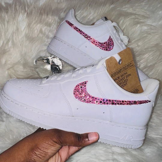 Custom Air Force 1 White With Pink Diamond Swoosh
