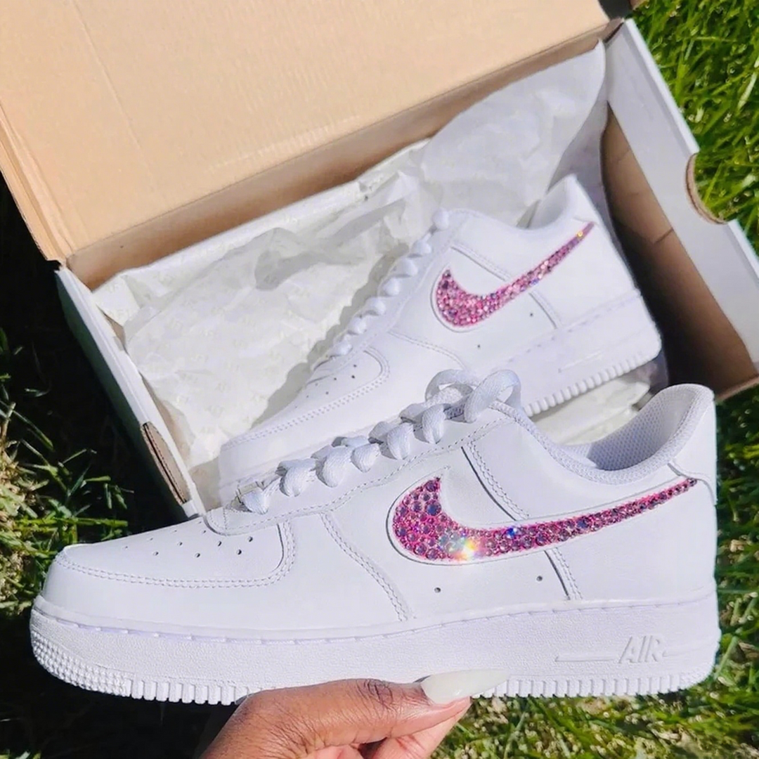 Custom Air Force 1 White With Pink Diamond Swoosh
