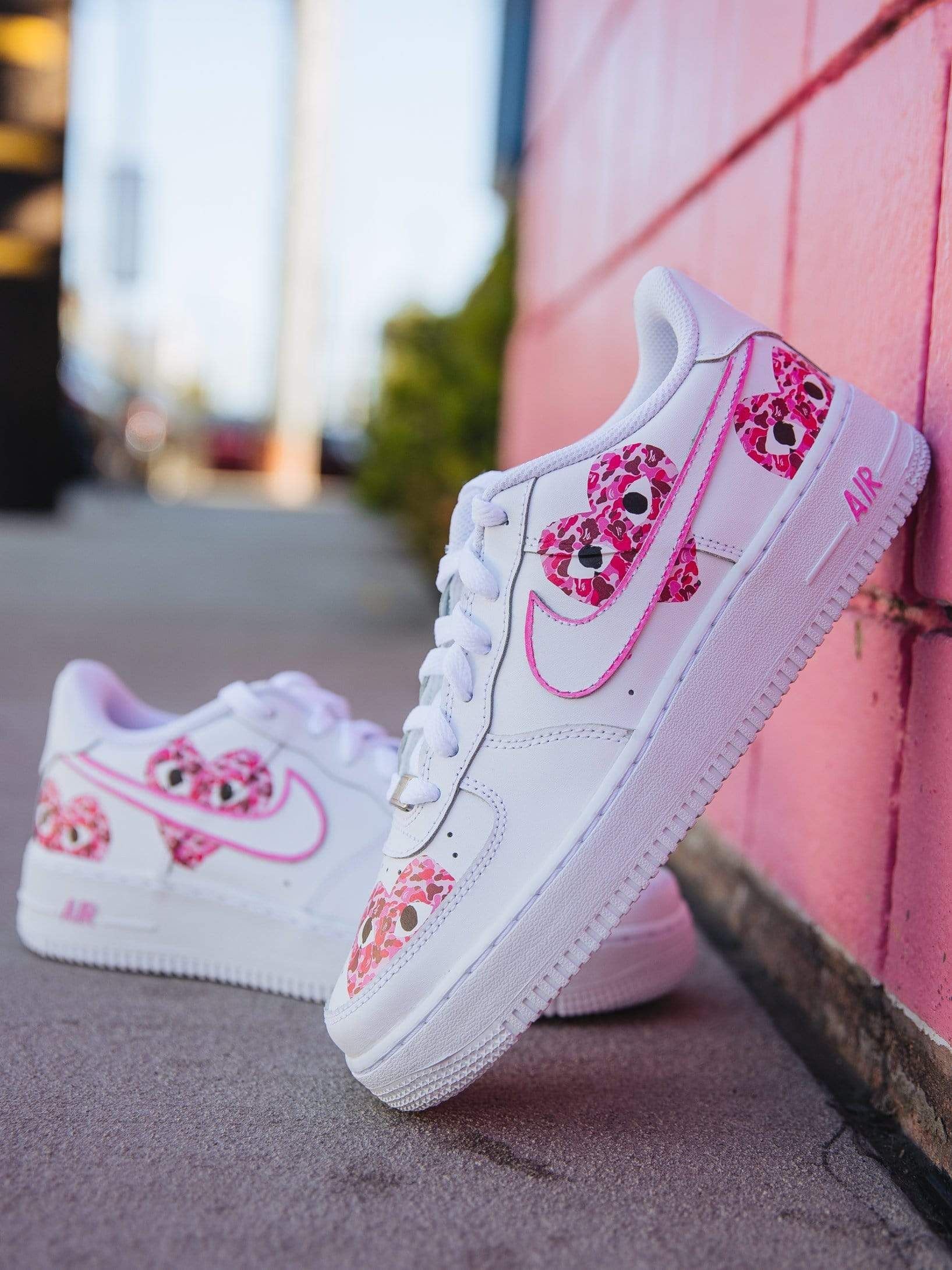 Custom Air Force 1 White with Pink Heart Patterns – Lilaccustom