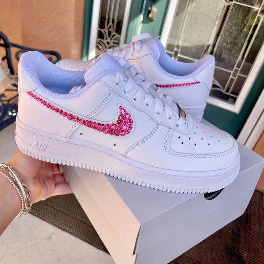 Custom Air Force 1 White With Pink Rhinestones Swoosh