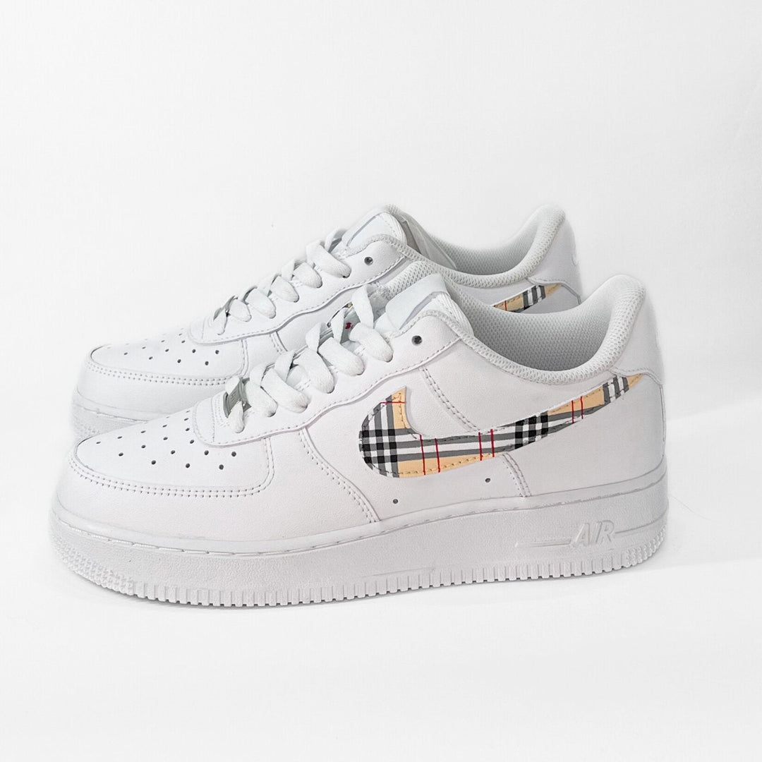 Custom Air Force 1 White With Plaid Pattern 