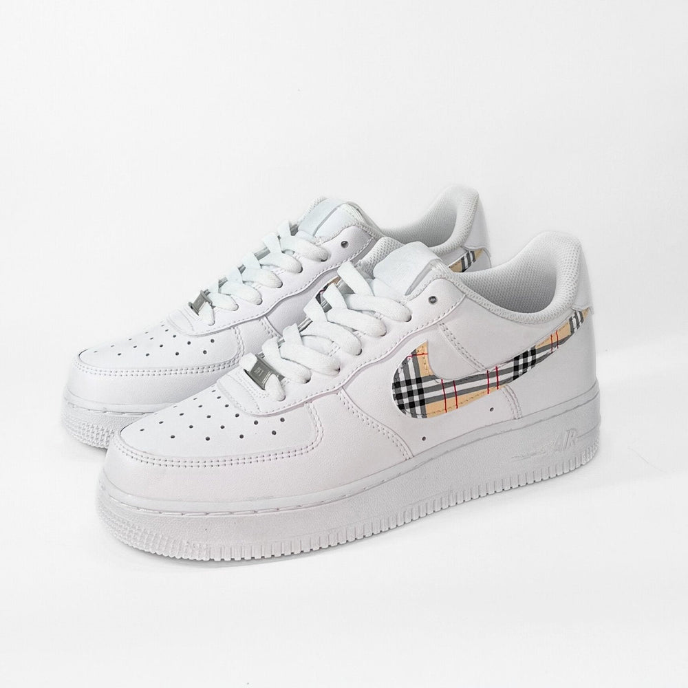 Custom Air Force 1 White With Plaid Pattern 