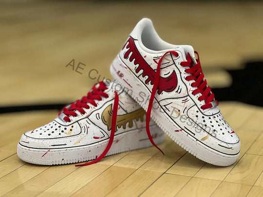 Custom Air Force 1 White With Red And Gold Drip