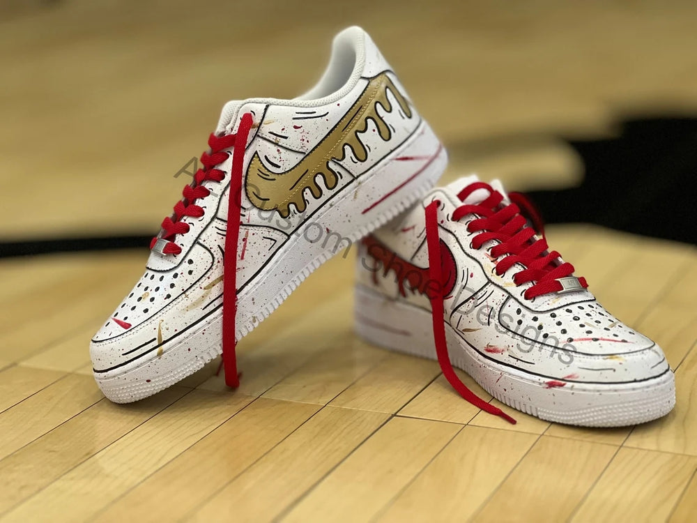 Custom Air Force 1 White With Red And Gold Drip