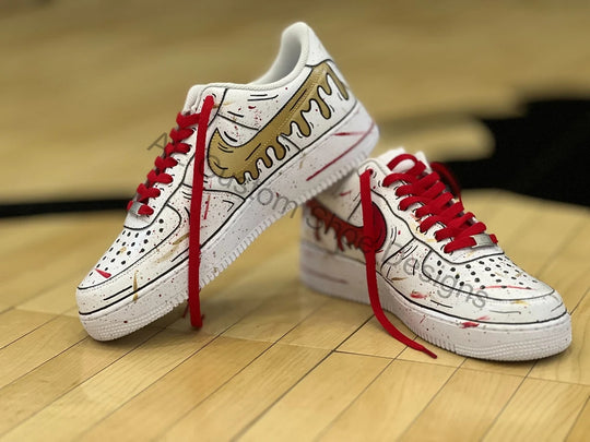 Custom Air Force 1 White With Red And Gold Drip