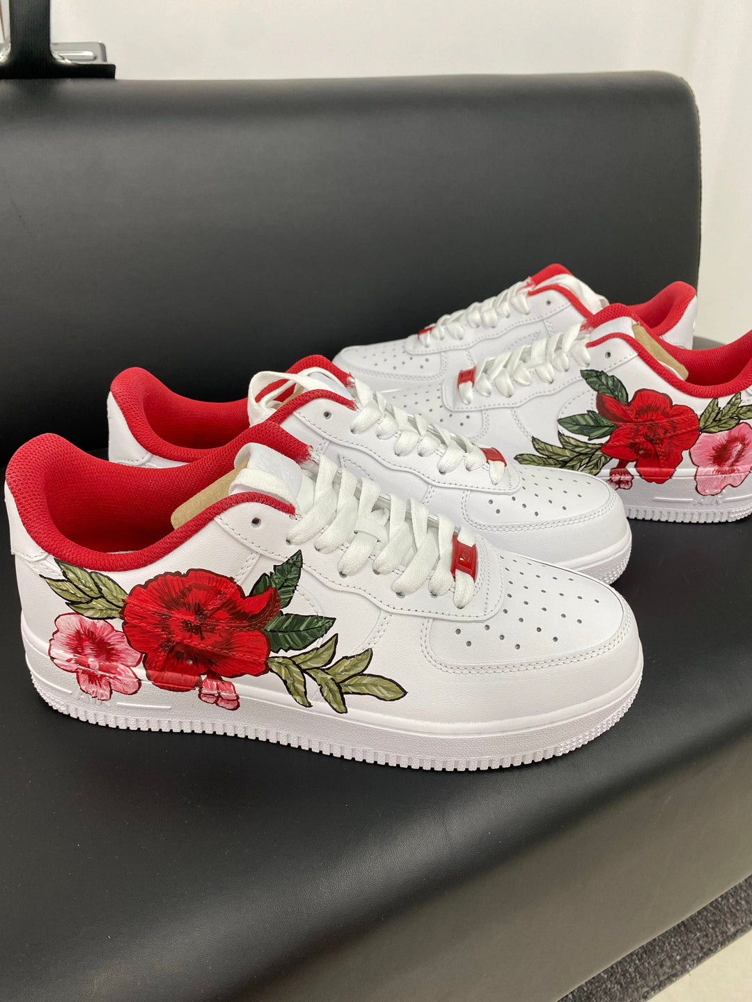 Custom Air Force 1 White With Red And Pink Flower Design 