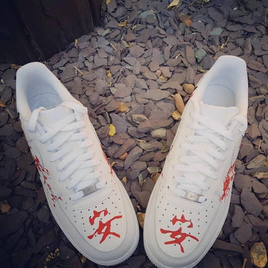 Custom Air Force 1 White With Red Dragon And Plum Blossom Pattern