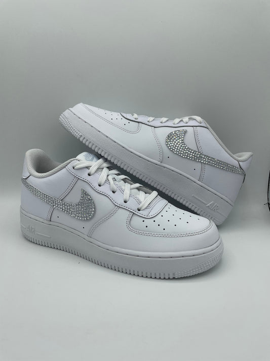Custom Air Force 1 White With Rhinestones Swoosh