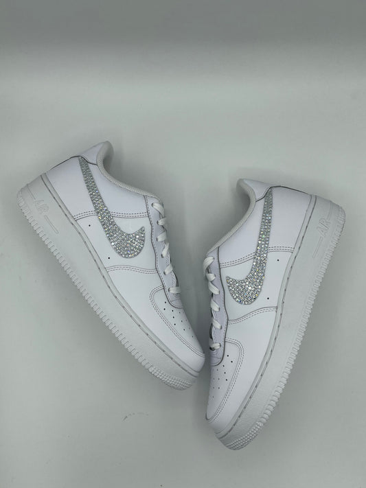 Custom Air Force 1 White With Rhinestones Swoosh