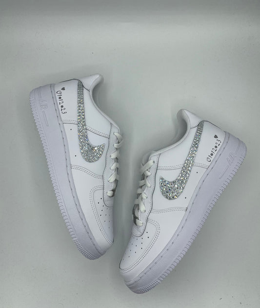 Custom Air Force 1 White With Rhinestones Swoosh
