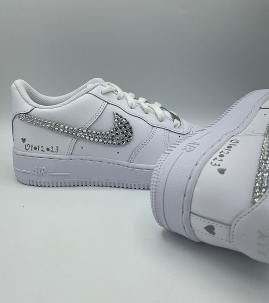 Custom Air Force 1 White With Rhinestones Swoosh