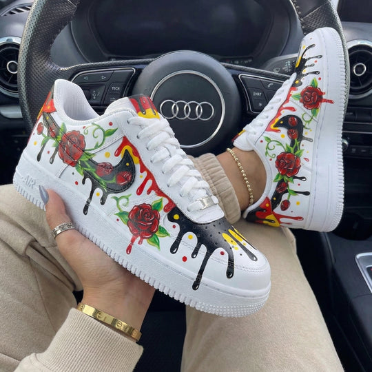 Custom Air Force 1 White with Rose and Drip Pattern