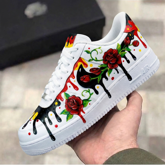 Custom Air Force 1 White with Rose and Drip Pattern