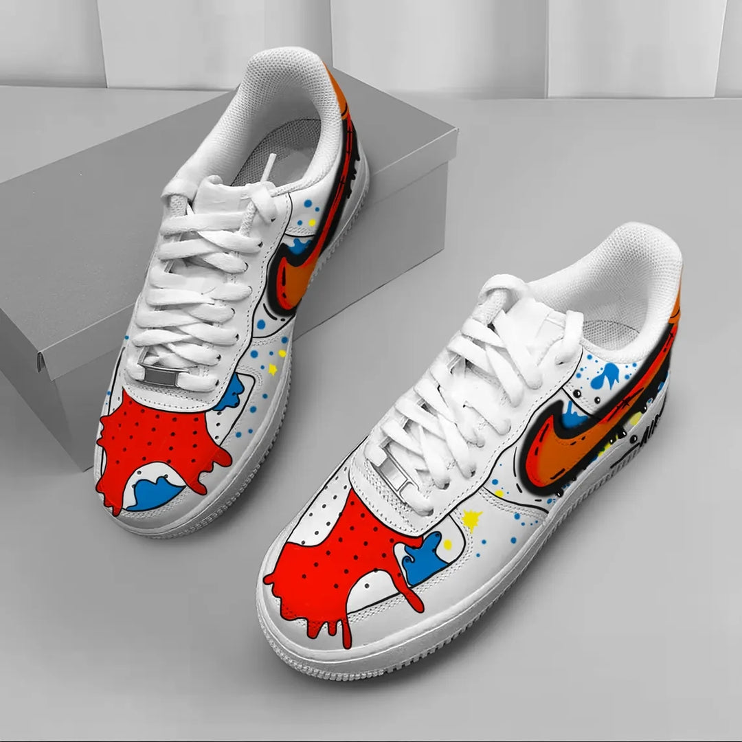 Custom Air Force 1 White With Splatter Paint And Orange Swoosh