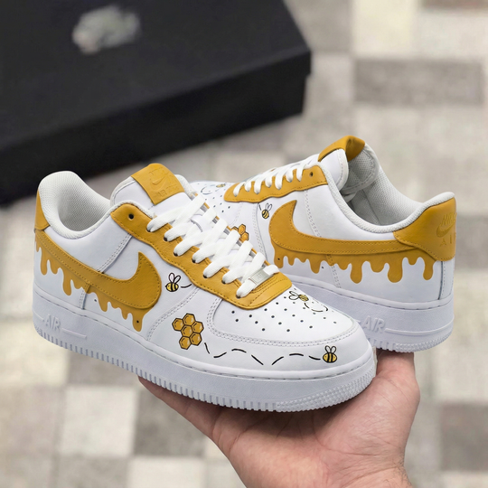 Custom Air Force 1 White Yellow Honey Drip Bees Honeycomb