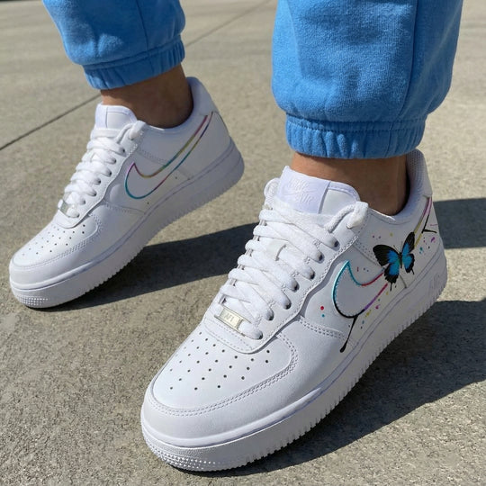 Custom Air Force 1 with Butterfly and Rainbow Swoosh