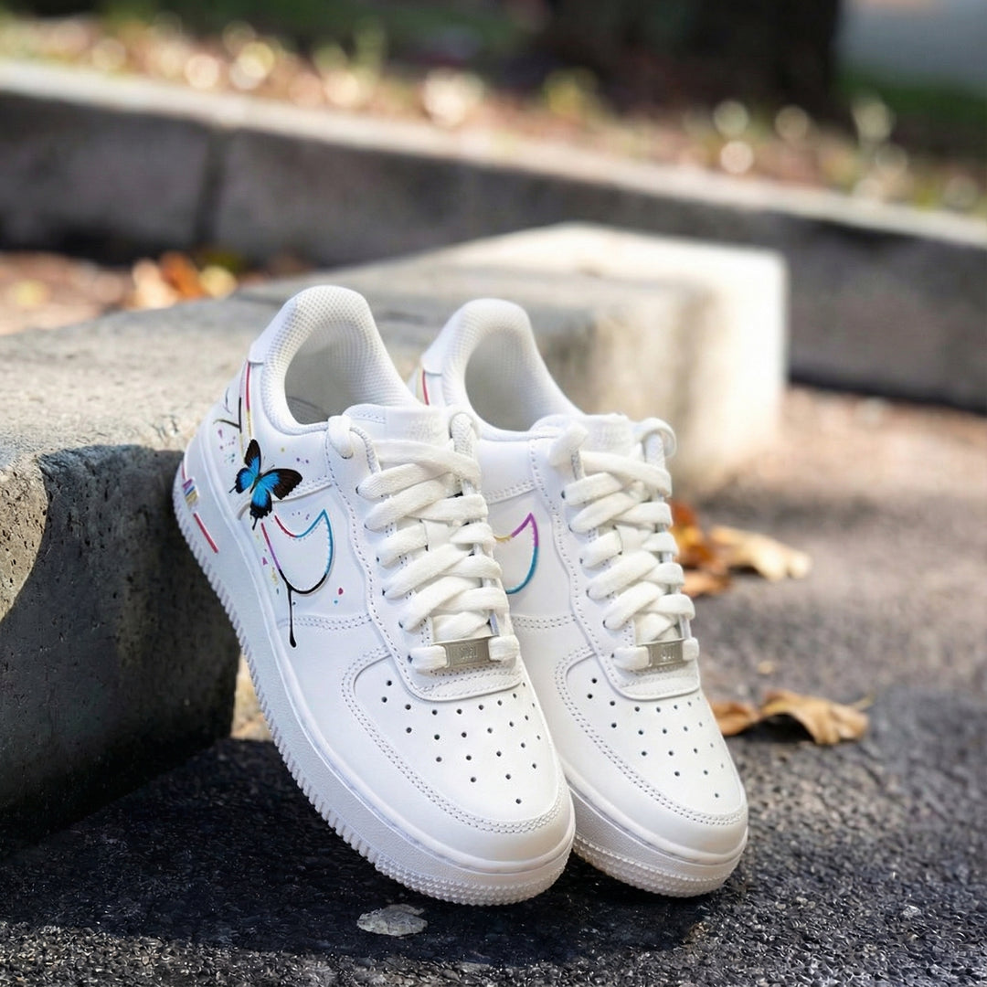 Custom Air Force 1 with Butterfly and Rainbow Swoosh