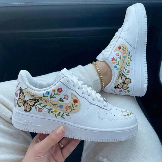 Custom Air Force 1 with Floral and Butterfly Design