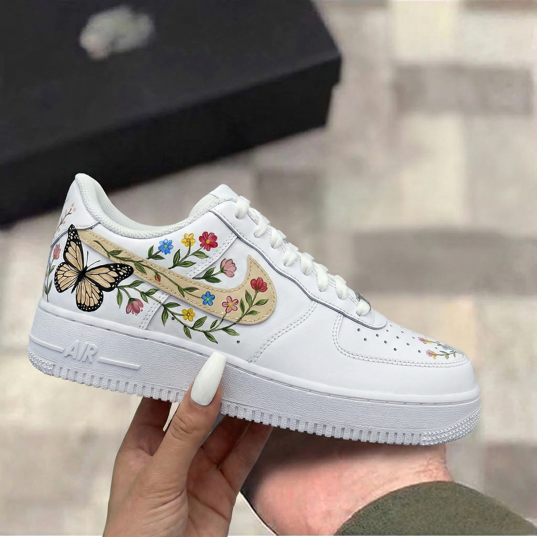 Custom Air Force 1 with Floral and Butterfly Design