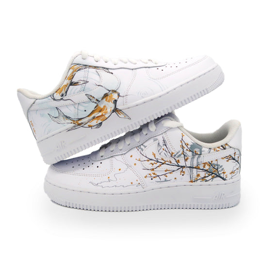 Custom Air Force 1 with Koi Fish and Cherry Blossom Design