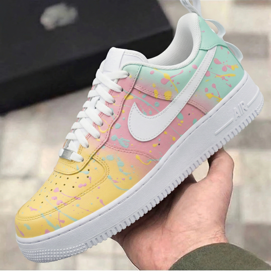 Custom Air Force 1 Yellow Baby Pink Light Green Splatter