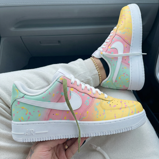 Custom Air Force 1 Yellow Baby Pink Light Green Splatter
