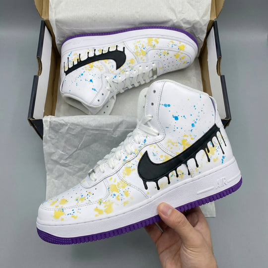 Custom Air Force 1 Yellow Blue Drip Design