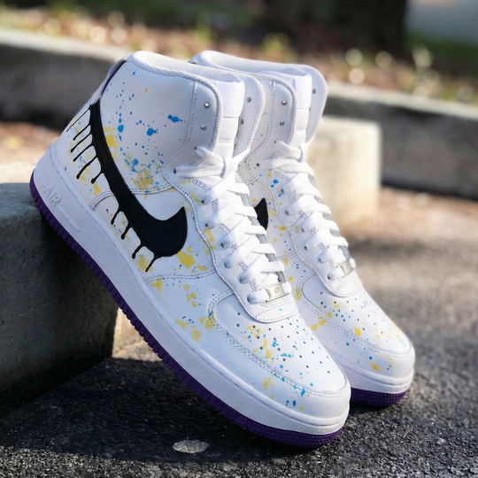Custom Air Force 1 Yellow Blue Drip Design