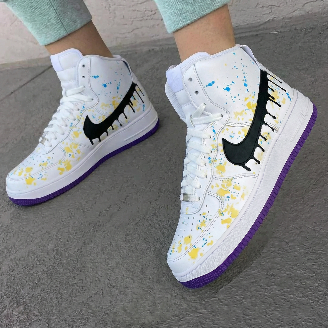 Custom Air Force 1 Yellow Blue Drip Design