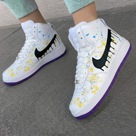 Custom Air Force 1 Yellow Blue Drip Design