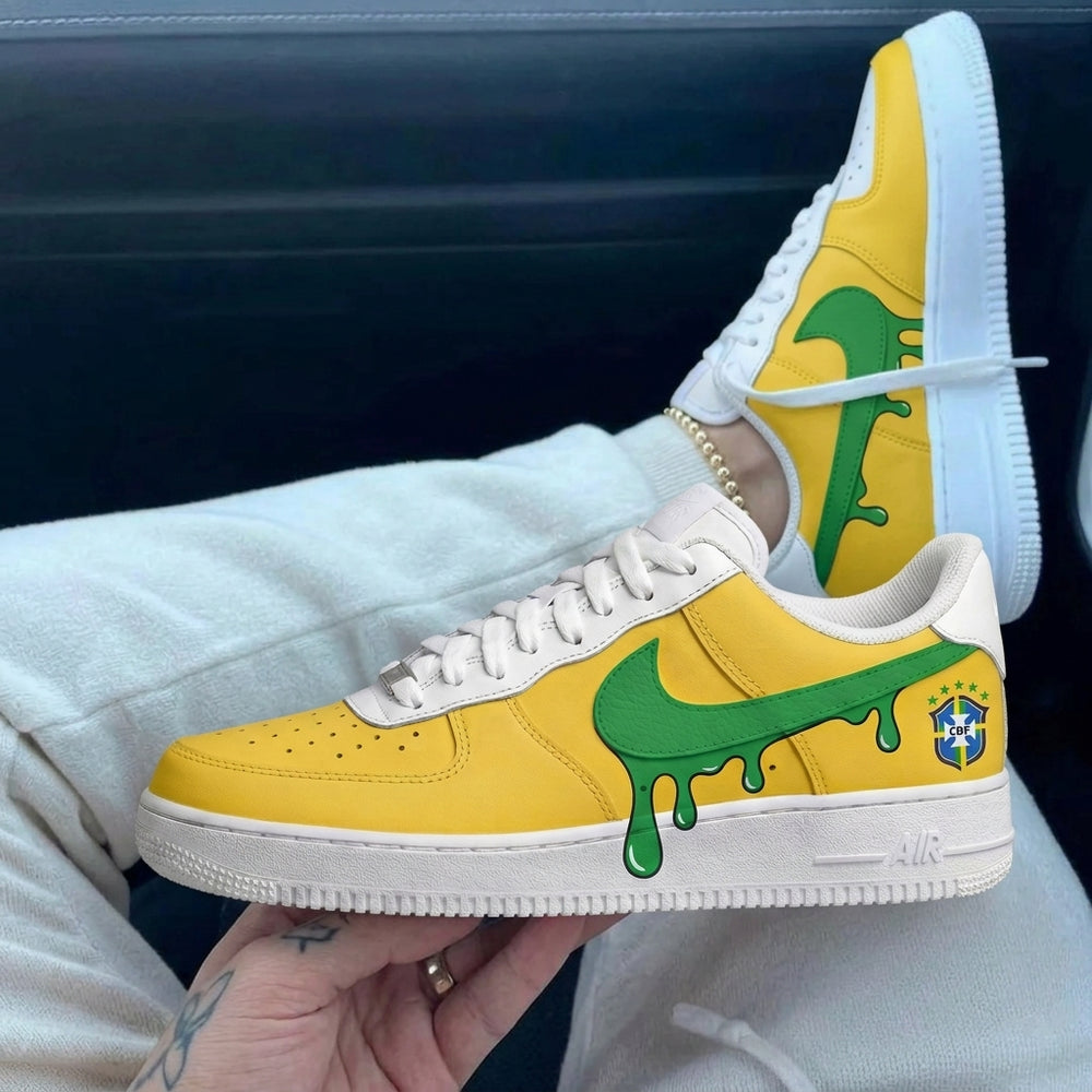 Custom Air Force 1 Yellow Green Brazil Drip
