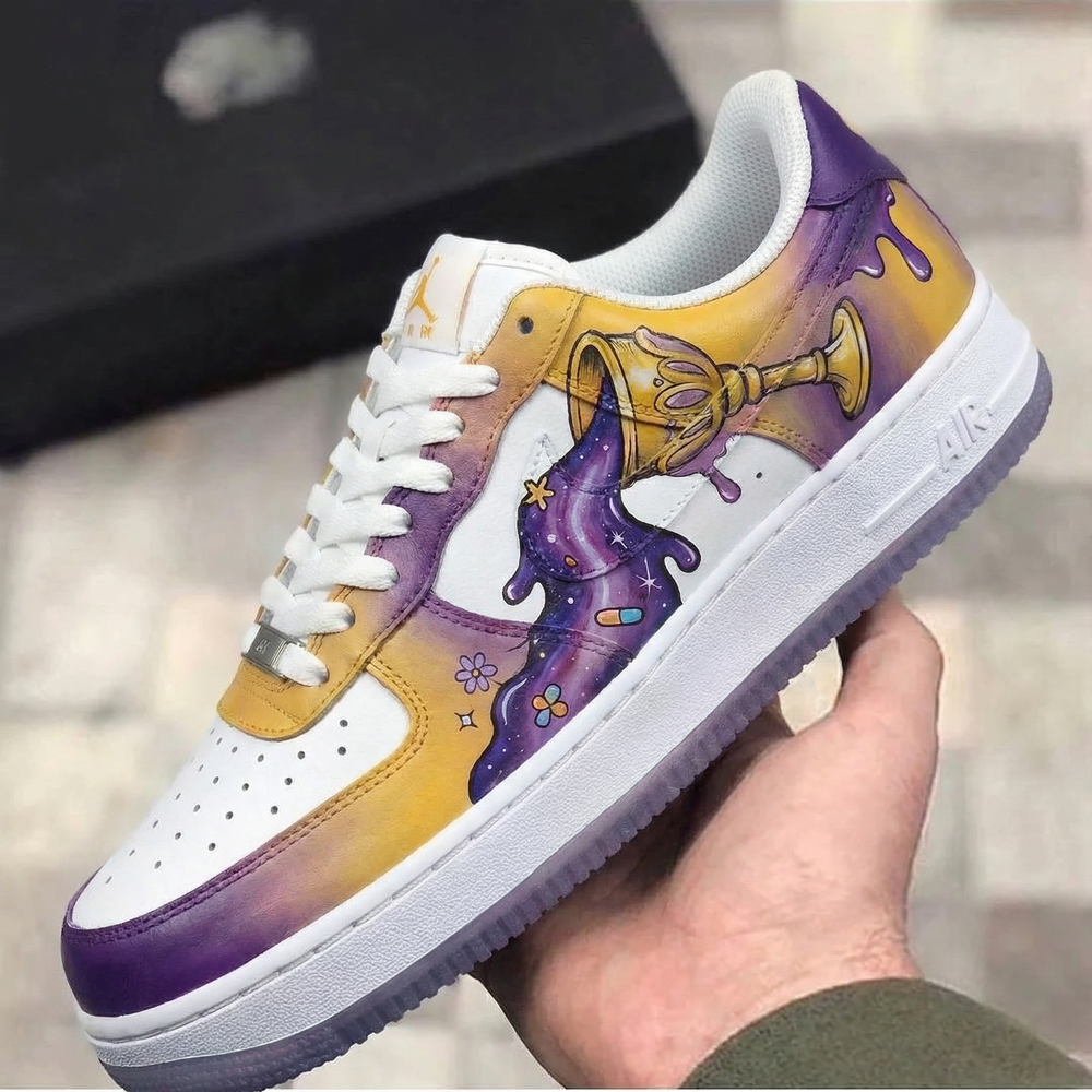 Custom Air Force 1 Yellow Purple Goblet and Starry - sky Design