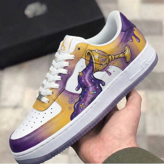 Custom Air Force 1 Yellow Purple Goblet and Starry - sky Design