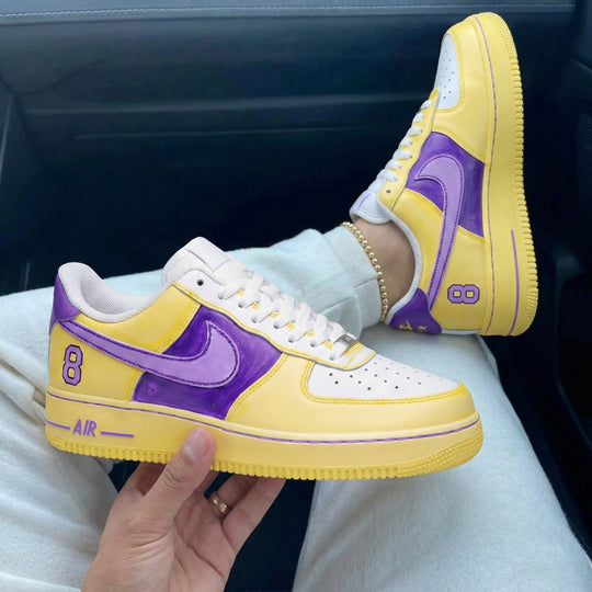 Custom Air Force 1 Yellow Purple Number 8