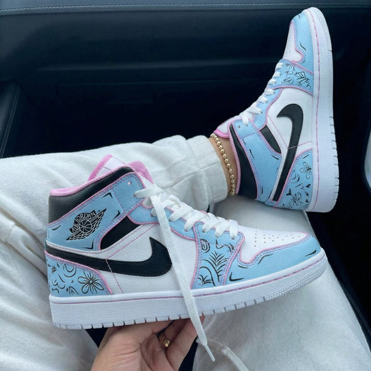 Custom Air Jordan 1 Baby Blue Baby Pink Floral Design