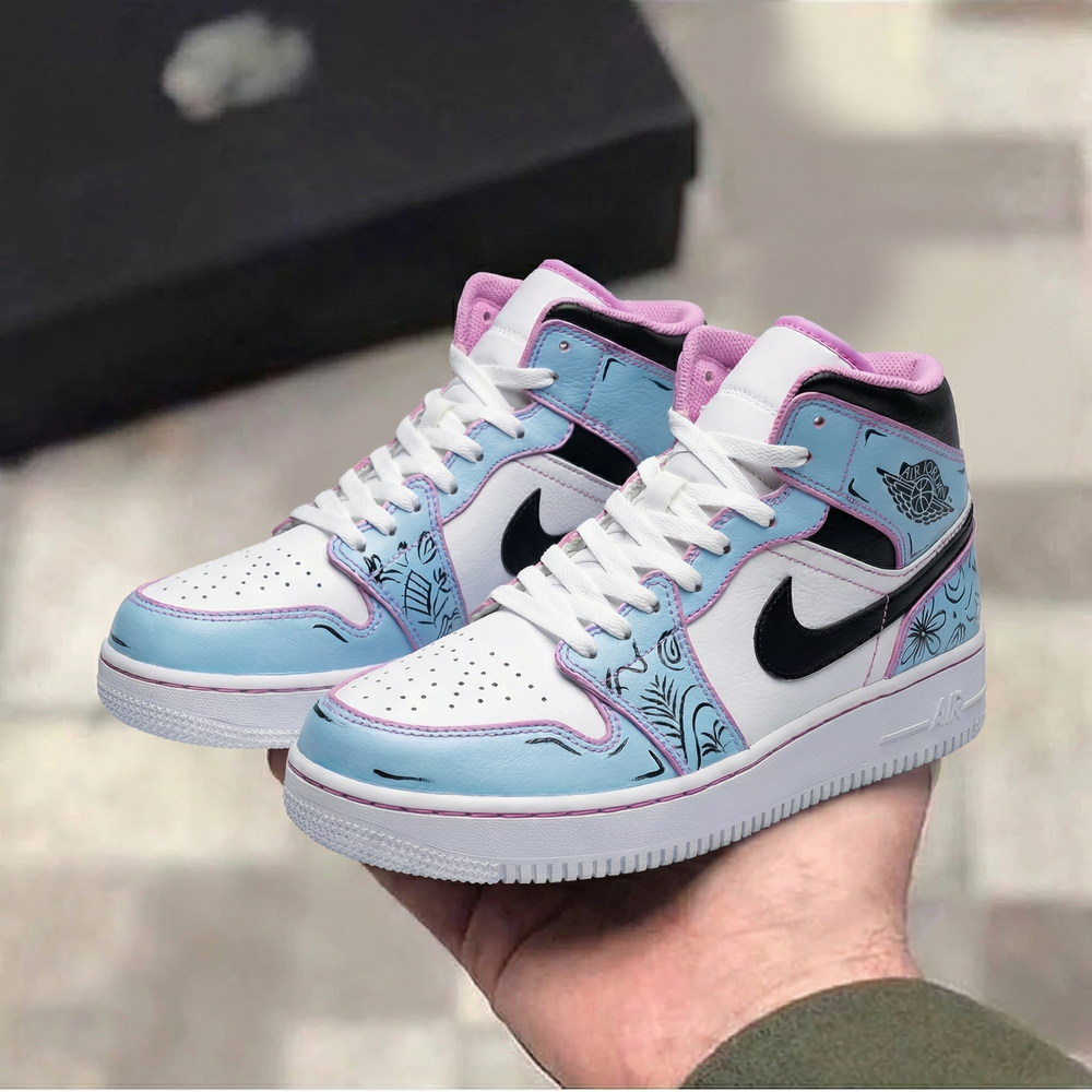 Custom Air Jordan 1 Baby Blue Baby Pink Floral Design