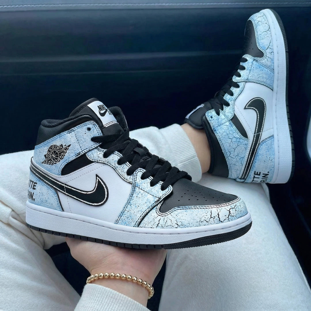 Custom Air Jordan 1 Baby Blue Black Crackle Design