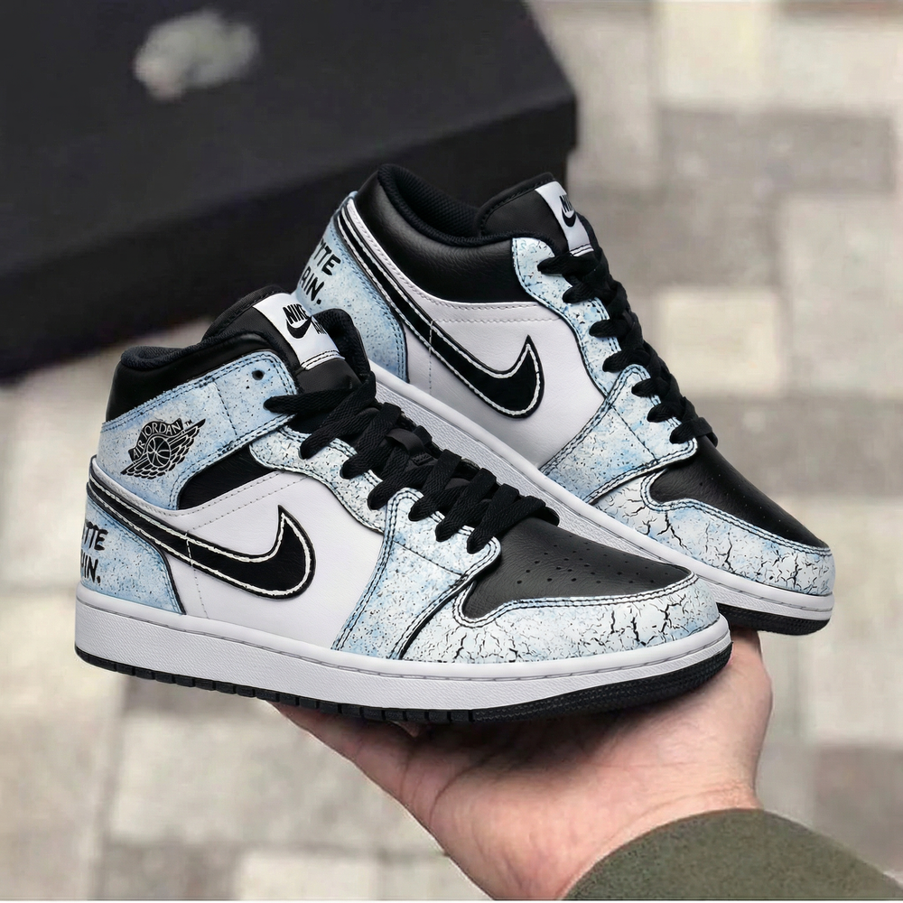 Custom Air Jordan 1 Baby Blue Black Crackle Design