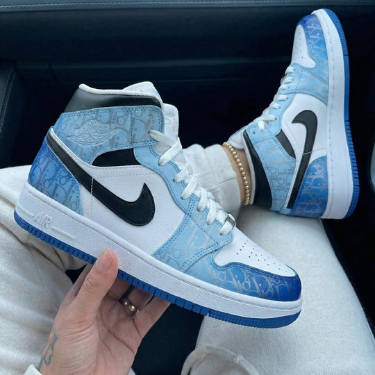 Custom Air Jordan 1 Baby Blue Black Pattern