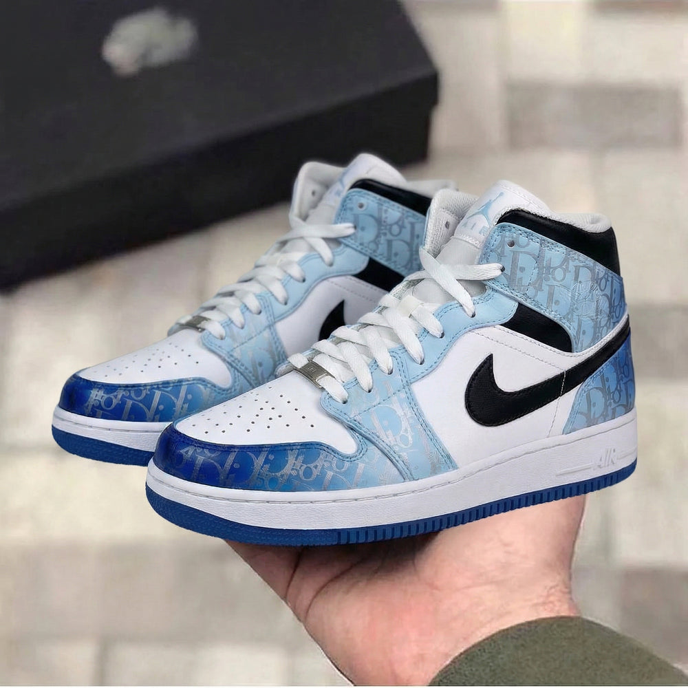 Custom Air Jordan 1 Baby Blue Black Pattern