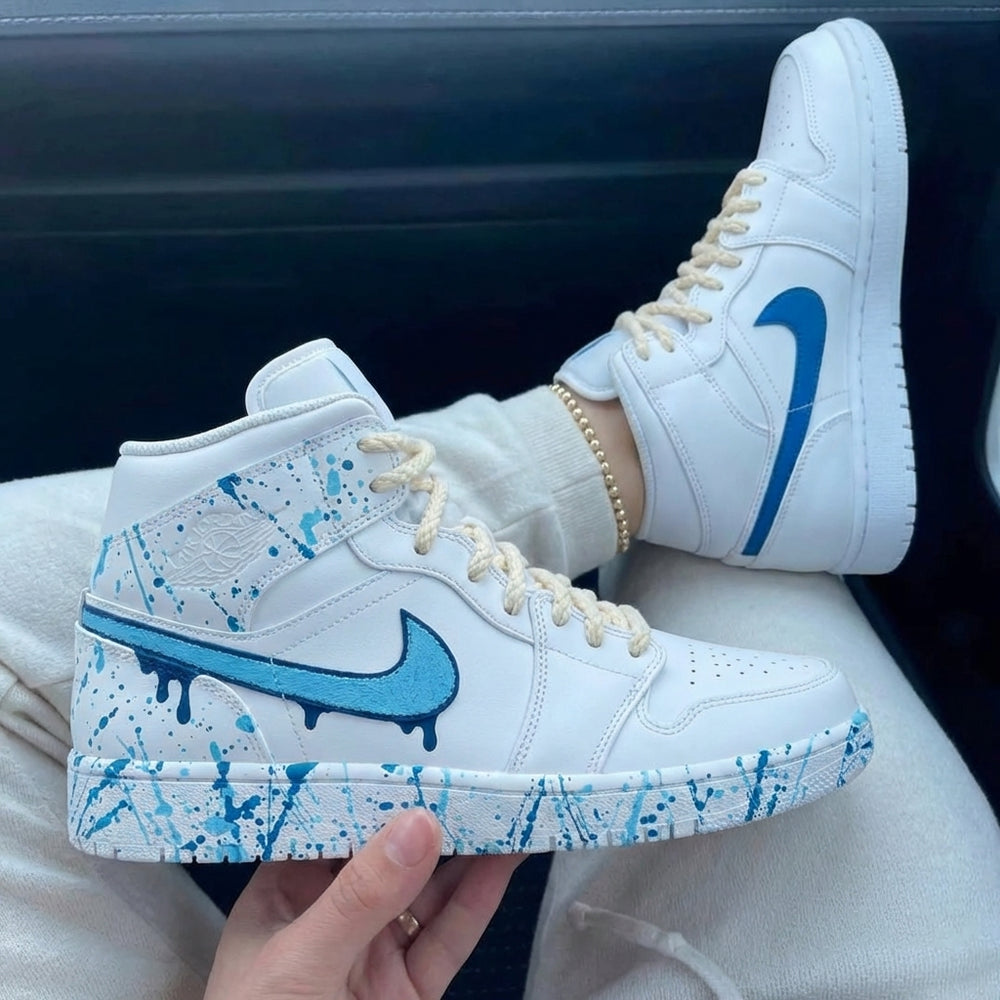 Custom Air Jordan 1 Baby Blue Drip Splatter