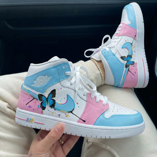 Custom Air Jordan 1 Baby Blue Pink Butterflies