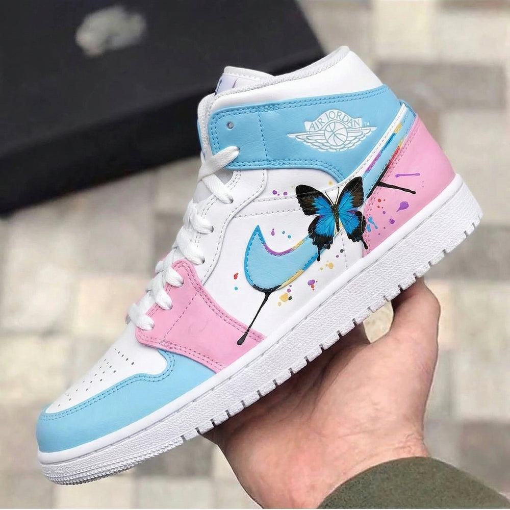 Custom Air Jordan 1 Baby Blue Pink Butterflies