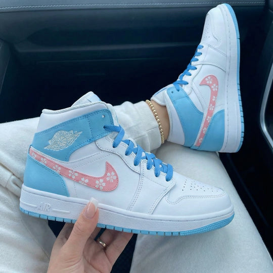 Custom Air Jordan 1 Baby Blue Pink Cherry Blossom