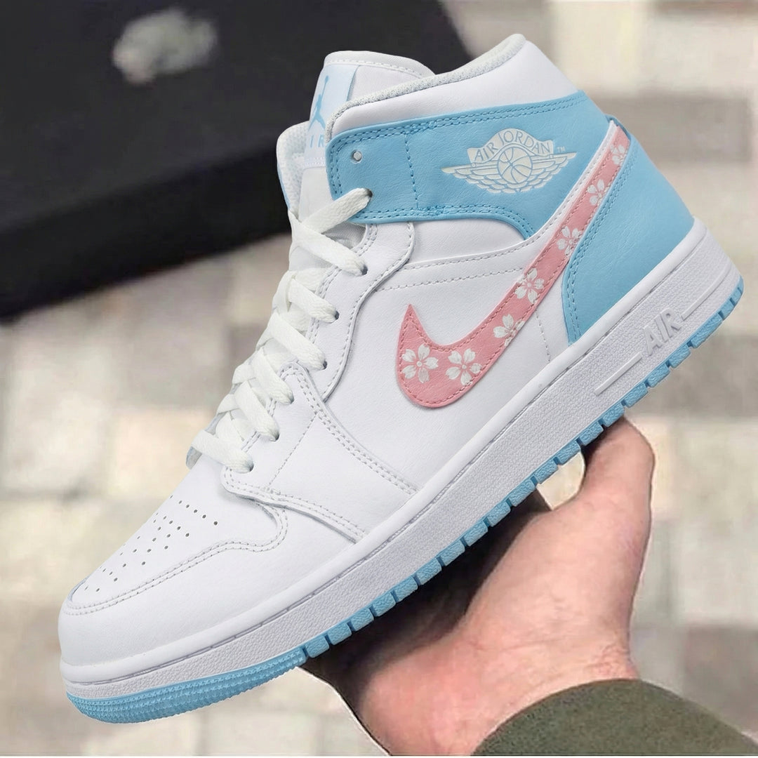 Custom Air Jordan 1 Baby Blue Pink Cherry Blossom